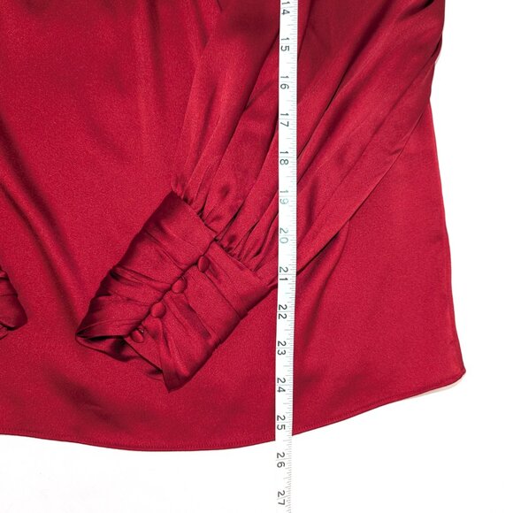 NWT White House Black Market | Long Sleeve Twisted Neck Red Satin Blouse Size 8 - Picture 12 of 13